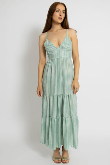 Breezy Striped Maxi Dress with Bow Back